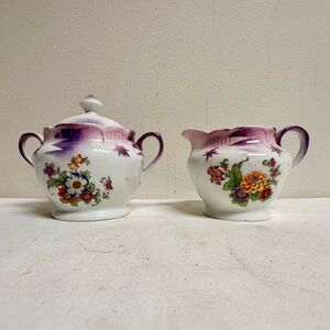 Vintage German Floral Porcelain Sugar and Creamer Set
